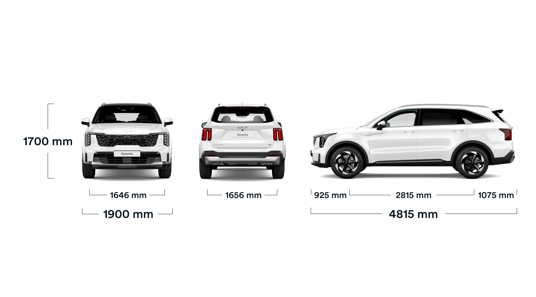 Kia Sorento HEV, Abmessungen, alle Ansichten